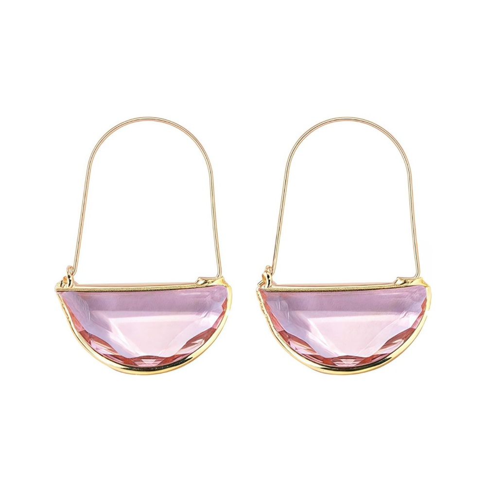 Gold Dangle Crystal  Pink Earrings